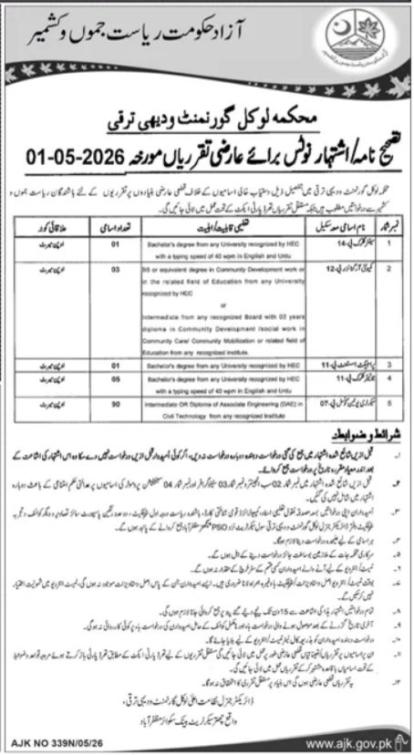 Local Government & Rural Development Department Jobs – Local Govt Department Ajk Jobs 2026 — original advertisement