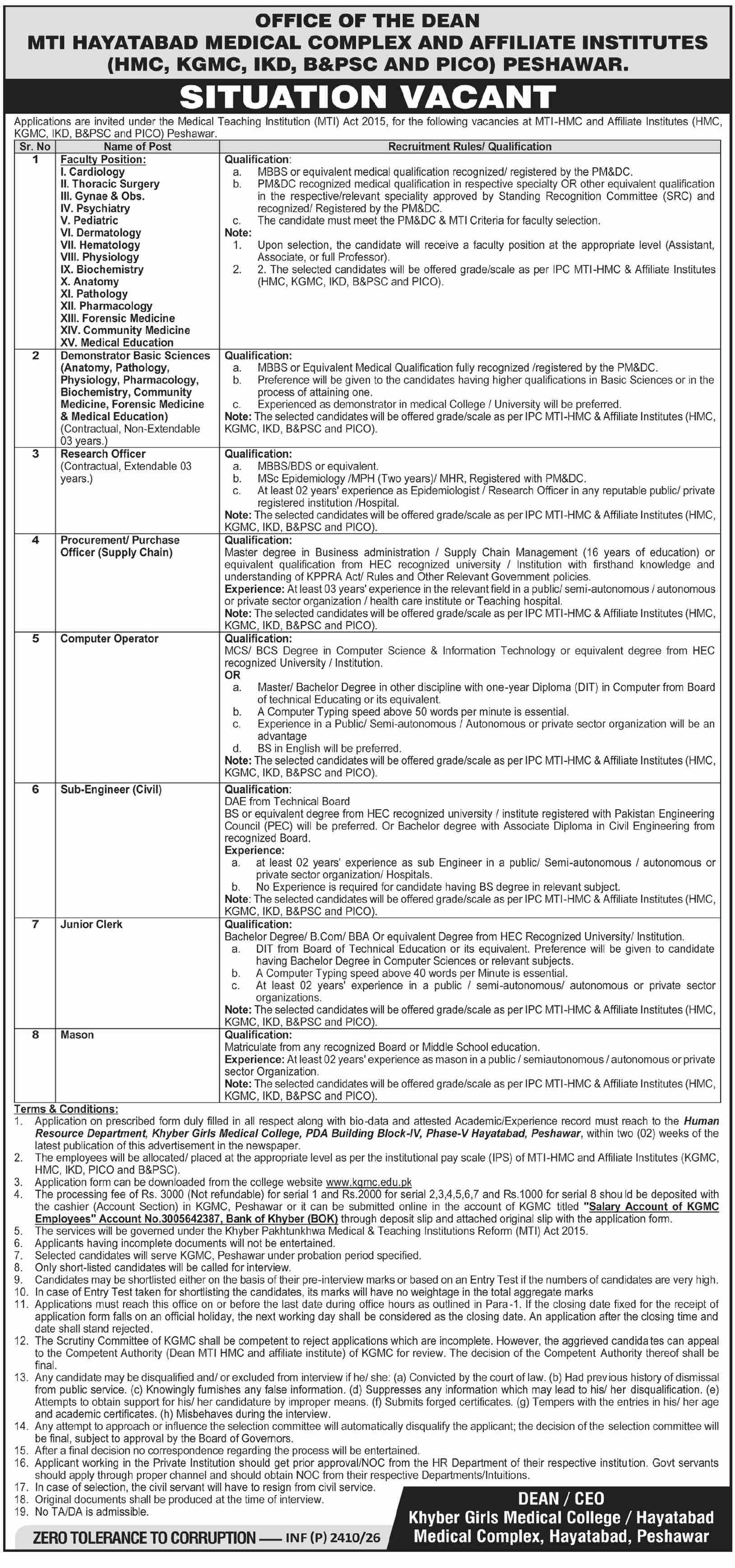 Hayatabad Medical Complex MTI HMC Jobs 2026 – Hayatabad Medical Complex Peshawar Jobs 2026 — original advertisement