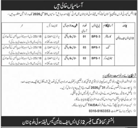 2 Defence Security Force DSF Sui Job 2026 – Pakistan Army Jobs 2026 — original advertisement