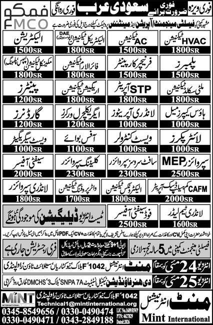 Food Safety Officer & Furniture Carpenter Jobs 2026 – Mint International Manpower Recruitment Jobs 2026 — original advertisement