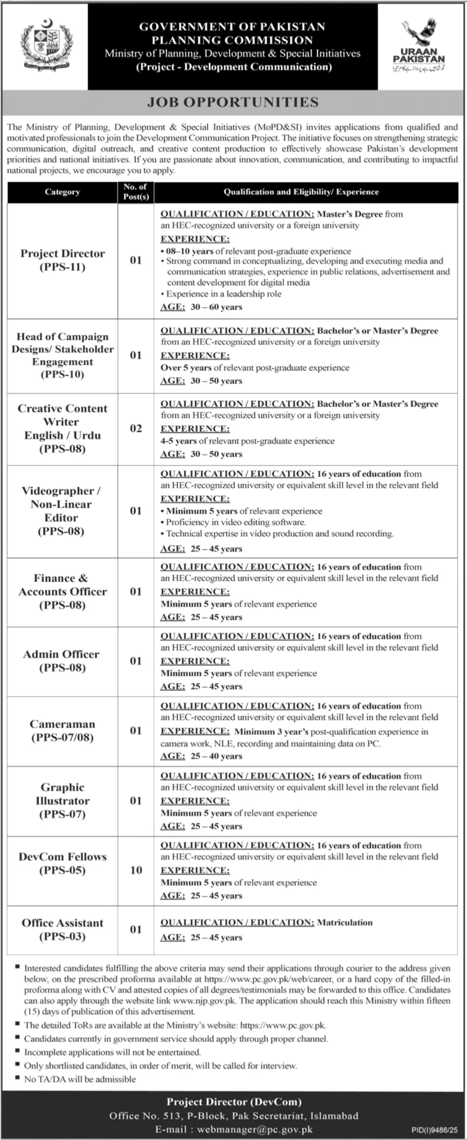 Ministry Of Planning Development & Special Initiative Jobs – Ministry of Planning Development & Special Initiatives Islamabad Jobs 2026 — original advertisement