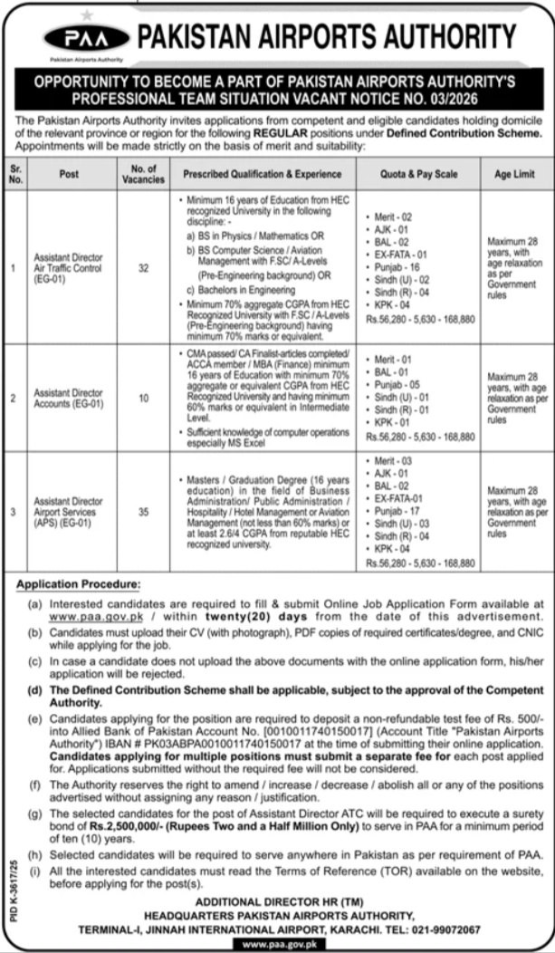 Pakistan Airports Authority PAA Karachi Jobs 2026 Jobs 2026 — original advertisement