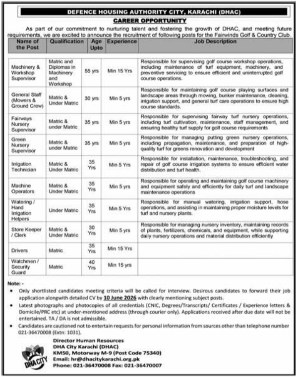 Defence Housing Authority City DHAC Karachi Jobs 2026 Jobs 2026 — original advertisement