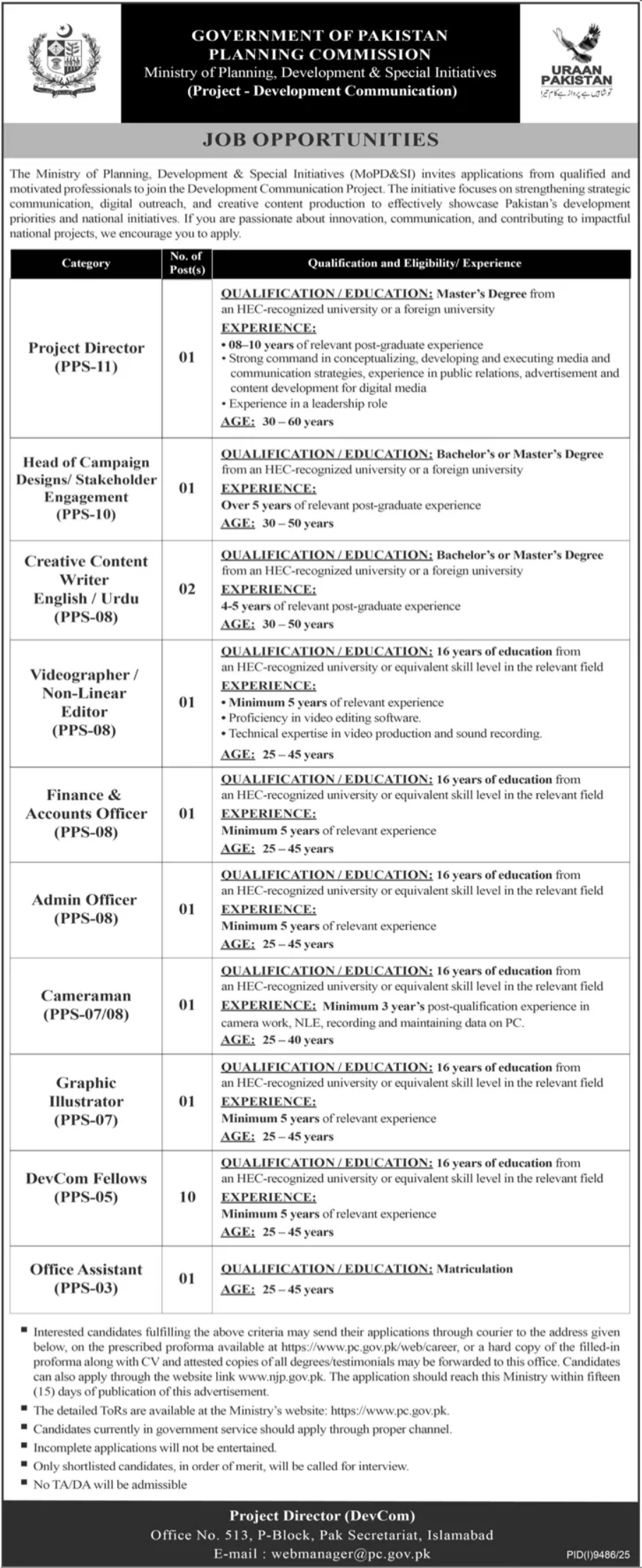 Planning Commission Islamabad Jobs 2026 – Planning Commission of Pakistan Jobs 2026 — original advertisement
