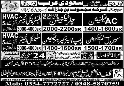 HVAC Electrical Engineer & AC Technician Jobs 2026 – Gulf Job Hunts Manpower Services Jobs 2026 — original advertisement