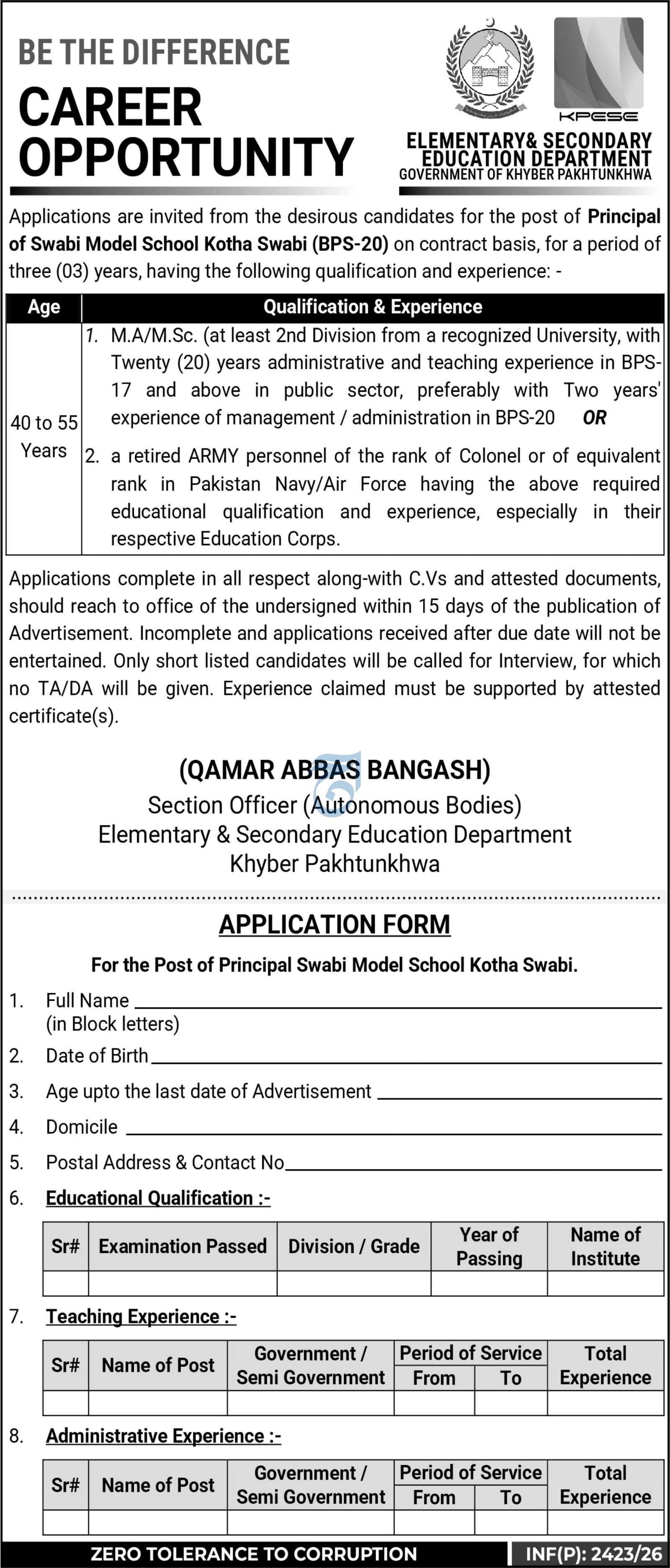 Elementary and Secondary Education Department ESED Jobs 2026 – Elementary & Secondary Education Department KPK Jobs 2026 — original advertisement