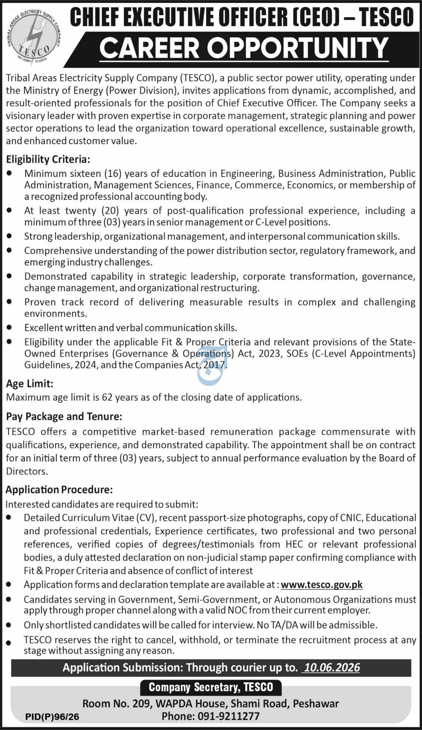 Tribal Areas Electricity Supply Company TESCO Jobs 2026 Jobs 2026 — original advertisement