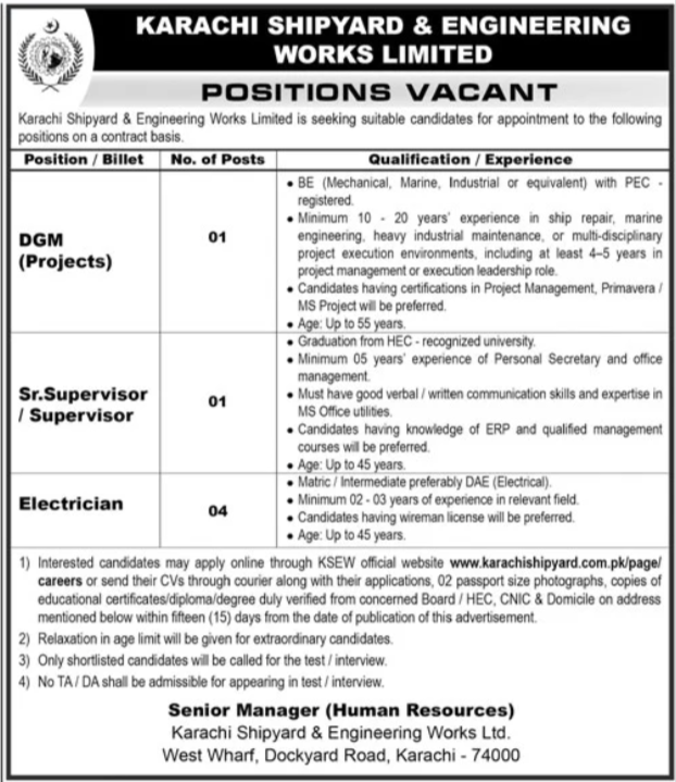 Karachi Shipyard And Engineering Works Limited Karachi Jobs – Karachi Shipyard & Engineering Works Limited Jobs 2026 — original advertisement