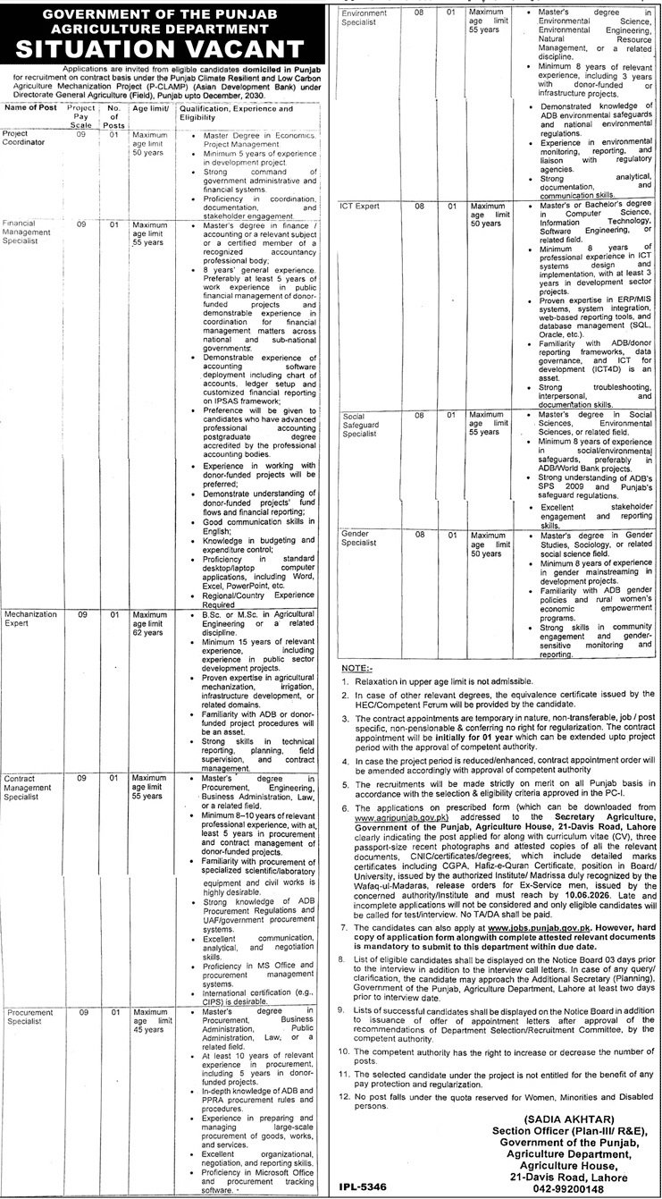 Agriculture Department Punjab Jobs 2026 Jobs 2026 — original advertisement