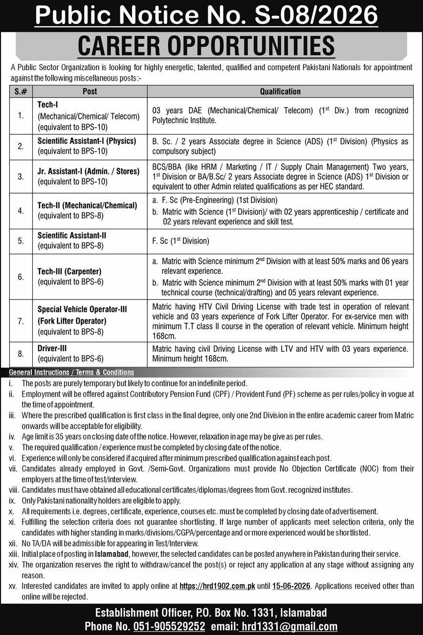 Public Sector Organization Islamabad Jobs 2026 Jobs 2026 — original advertisement
