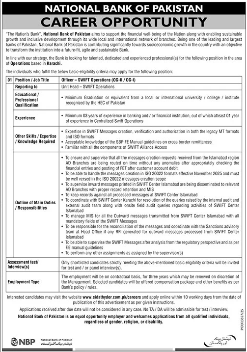 National Bank Of Pakistan NBP Karachi Jobs 2026 Jobs 2026 — original advertisement
