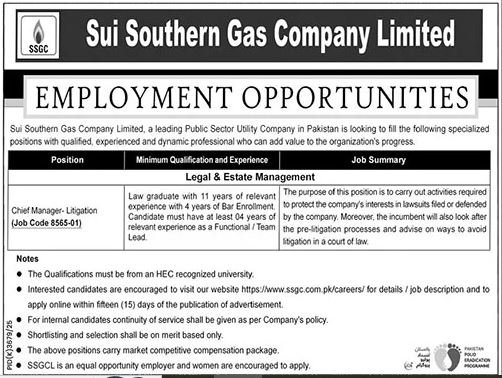 Sui Southern Gas Company Limited SSGC Jobs 2026 Jobs 2026 — original advertisement
