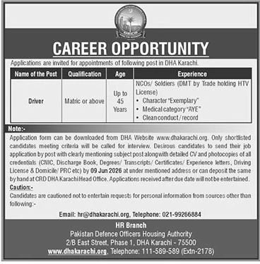 Defence Housing Authority DHA Karachi Jobs 2026 Jobs 2026 — original advertisement