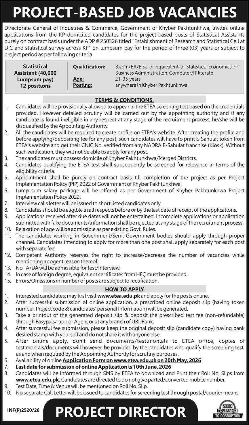 Directorate General Of Industries & Commerce Peshawar Job – Public Sector Organization Jobs 2026 — original advertisement