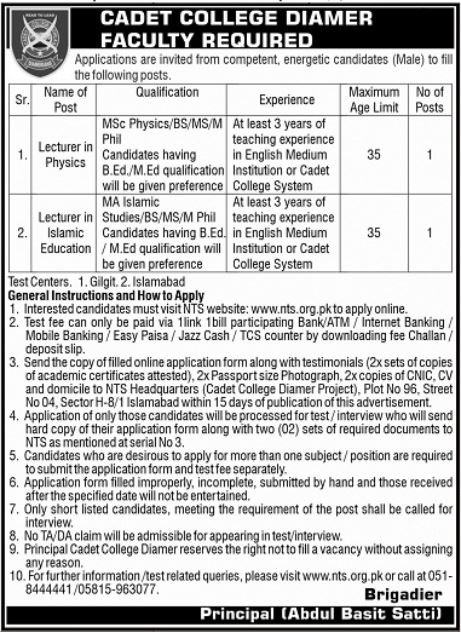 Cadet College Diamer Jobs 2026 – Government of Gilgit-Baltistan Jobs 2026 — original advertisement