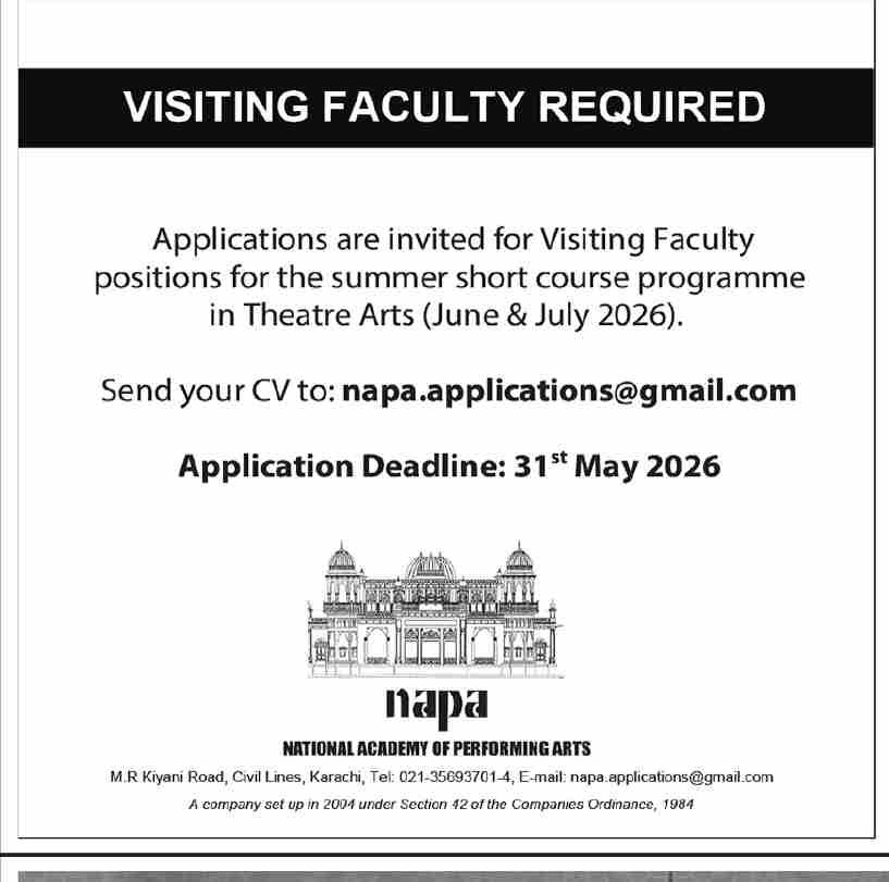 National Academy Of Performing Arts NAPA Karachi Jobs 2026 — original advertisement
