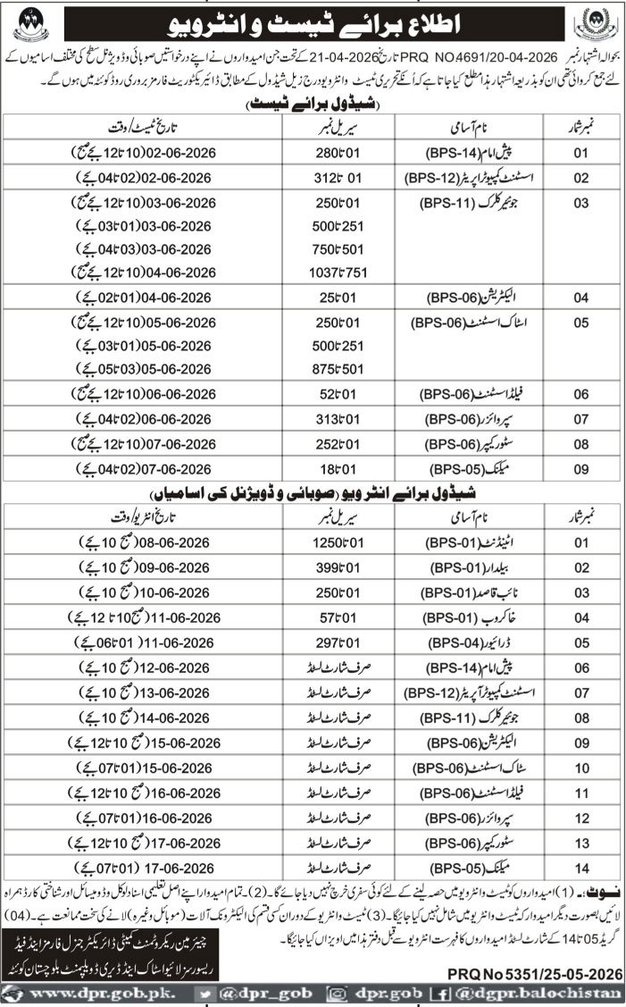 Livestock & Dairy Development Department Quetta Jobs Intervi — original advertisement