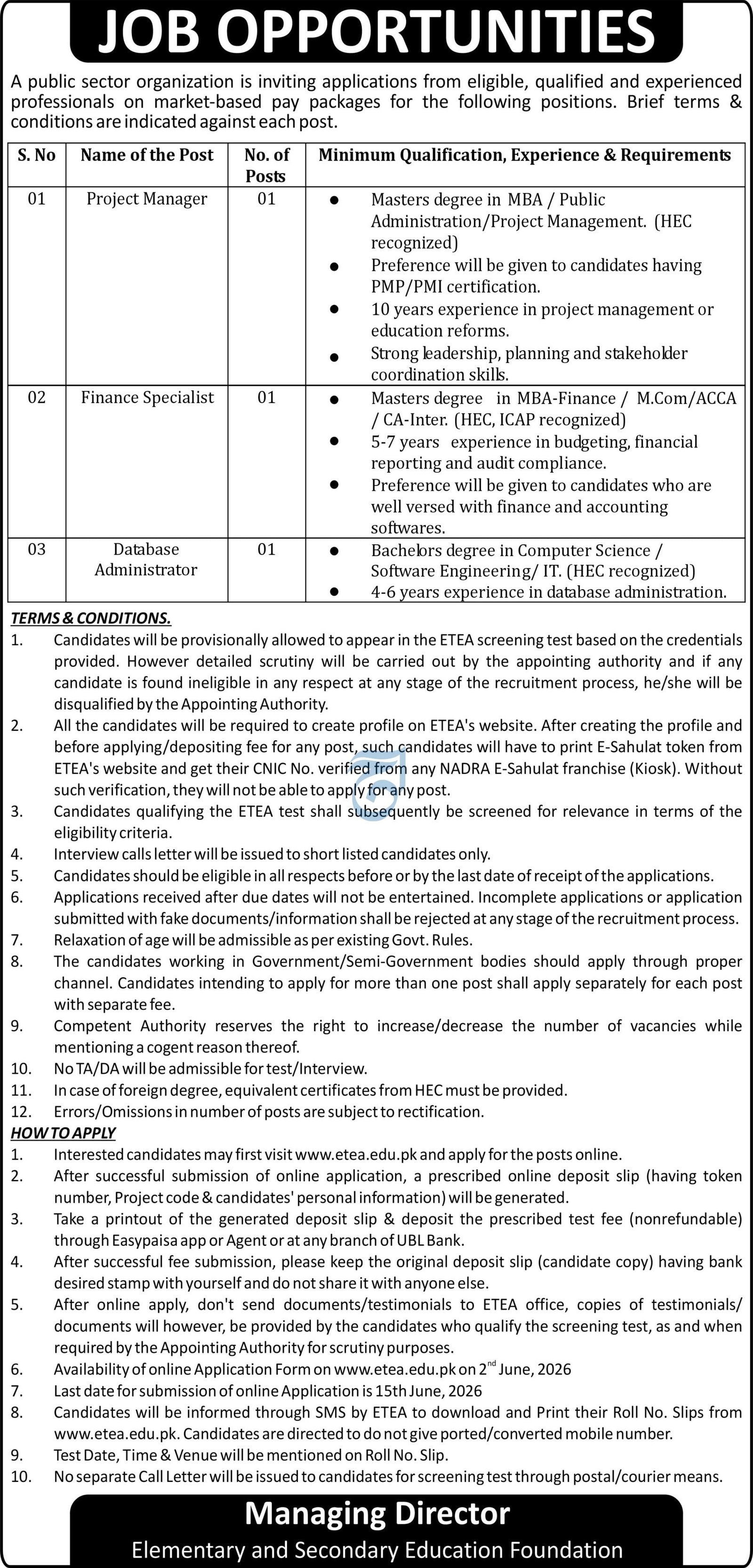 Elementary and Secondary Education Foundation Jobs 2026 — original advertisement