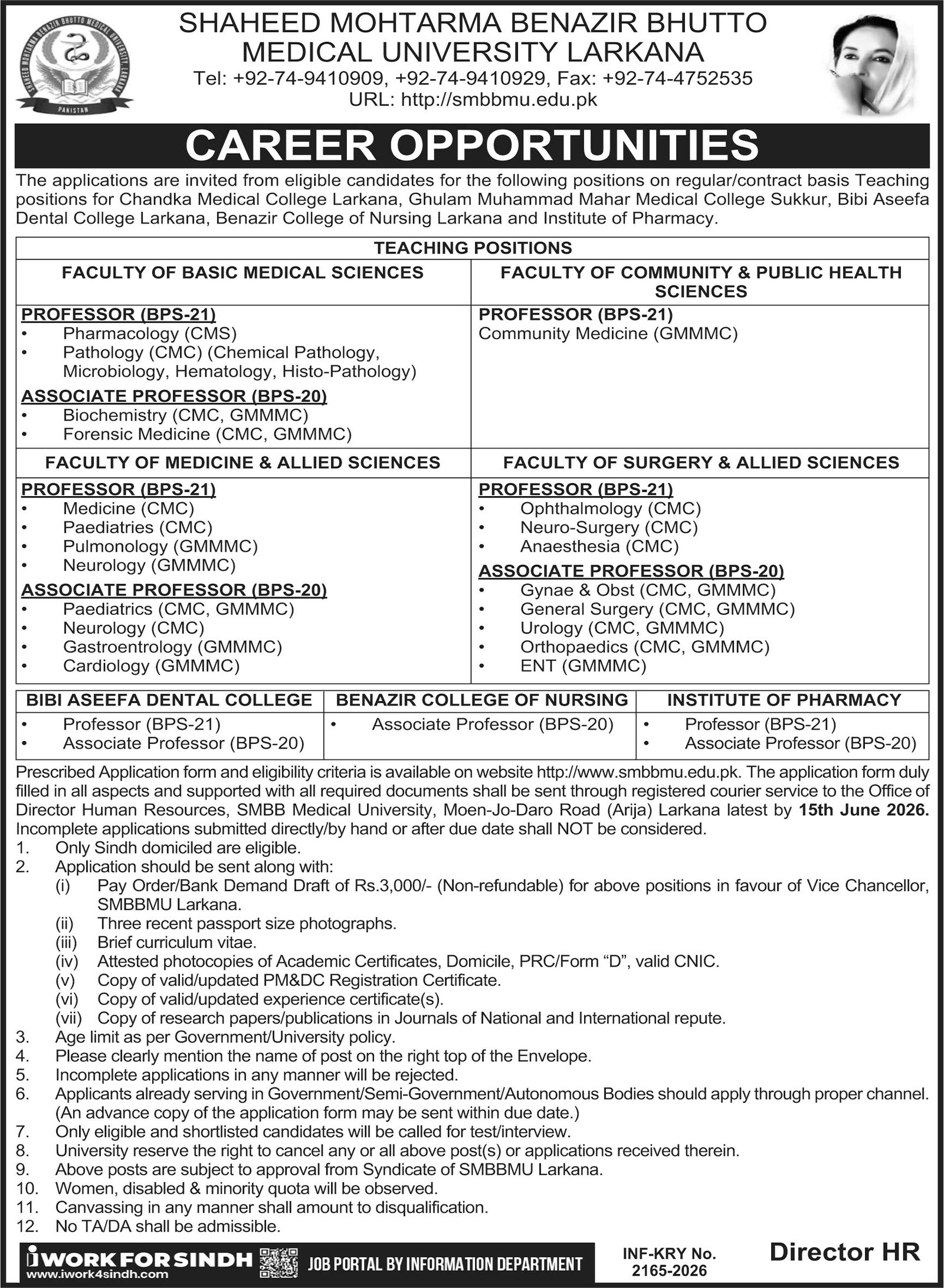 Shaheed Mohtarma Benazir Bhutto Medical University Jobs 2026 — original advertisement