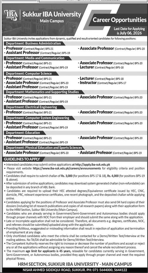 Sukkur IBA University Jobs 2026 — original advertisement