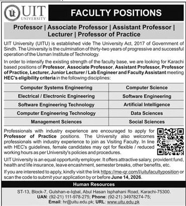 Usman Institute Of Technology UIT Karachi Jobs 2026 — original advertisement