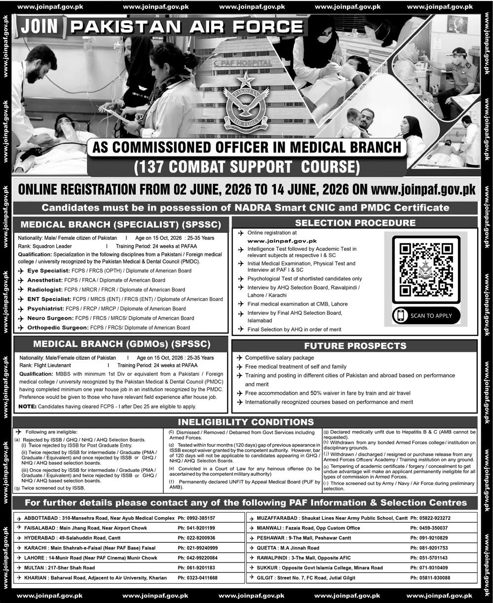 joining the Pakistan Air Force (PAF) as a Commissioned 2026 — original advertisement