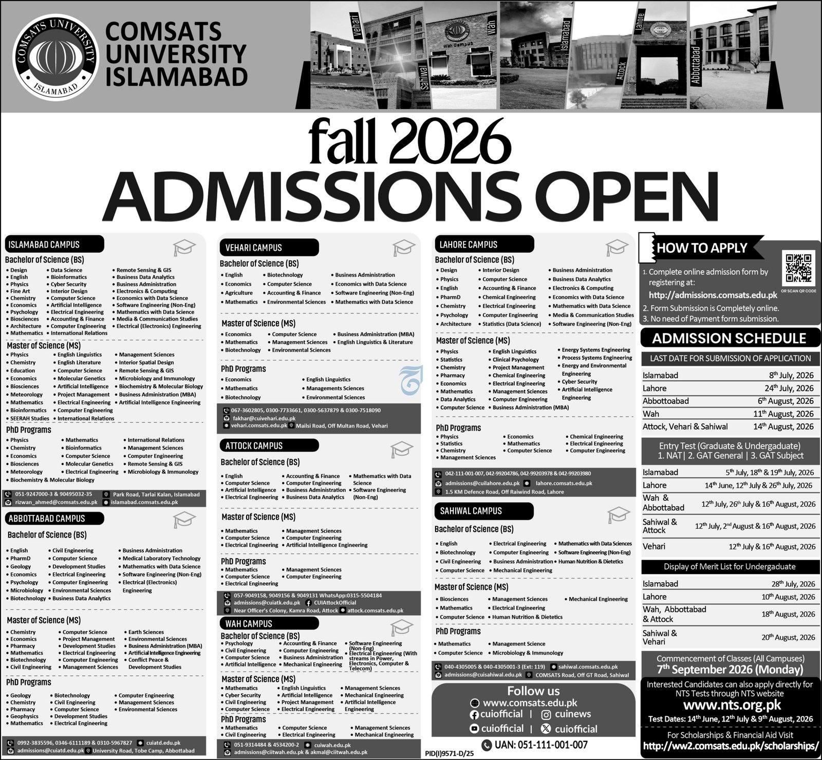 Admission Open In Comsats University Islamabad 2026 — original advertisement