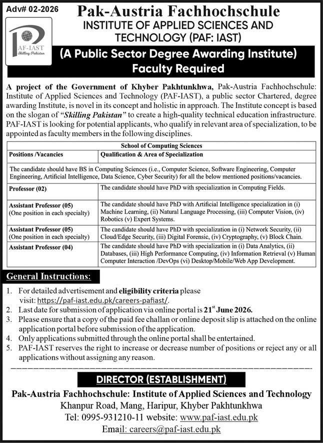 Public sector degree awarding institute Haripur Khyber Jobs — original advertisement