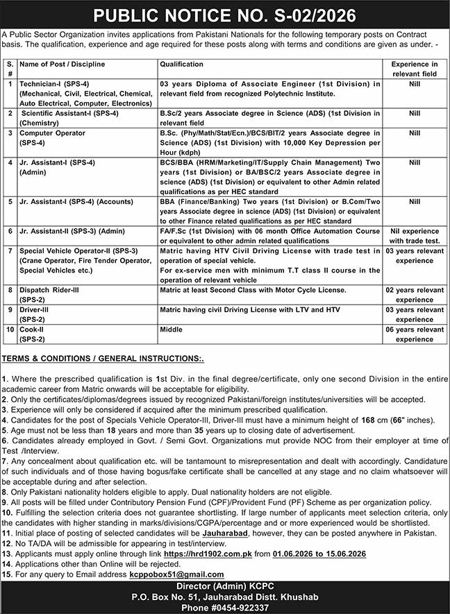 Public Sector Organization Khushab Jobs 2026 — original advertisement