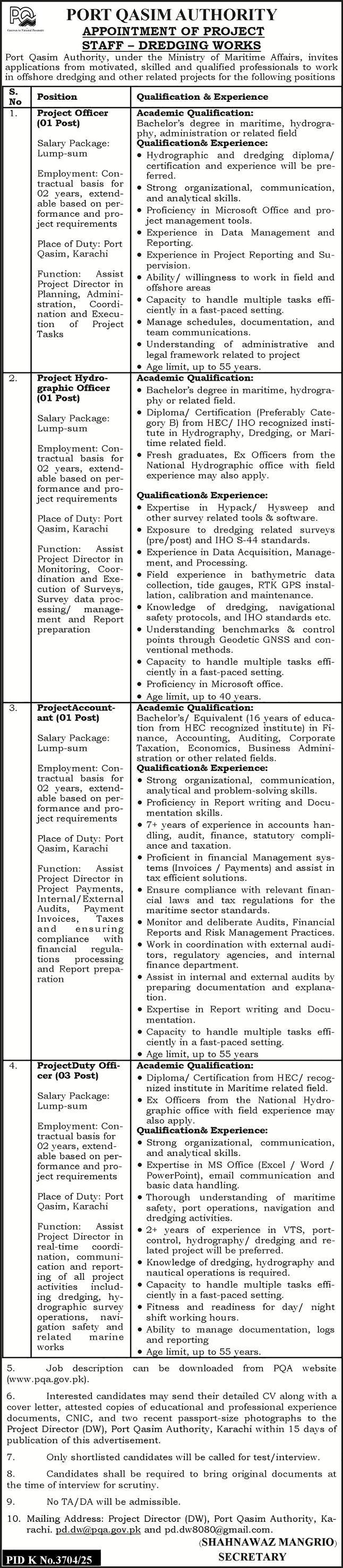Port Qasim Authority PQA Karachi Jobs 2026 — original advertisement