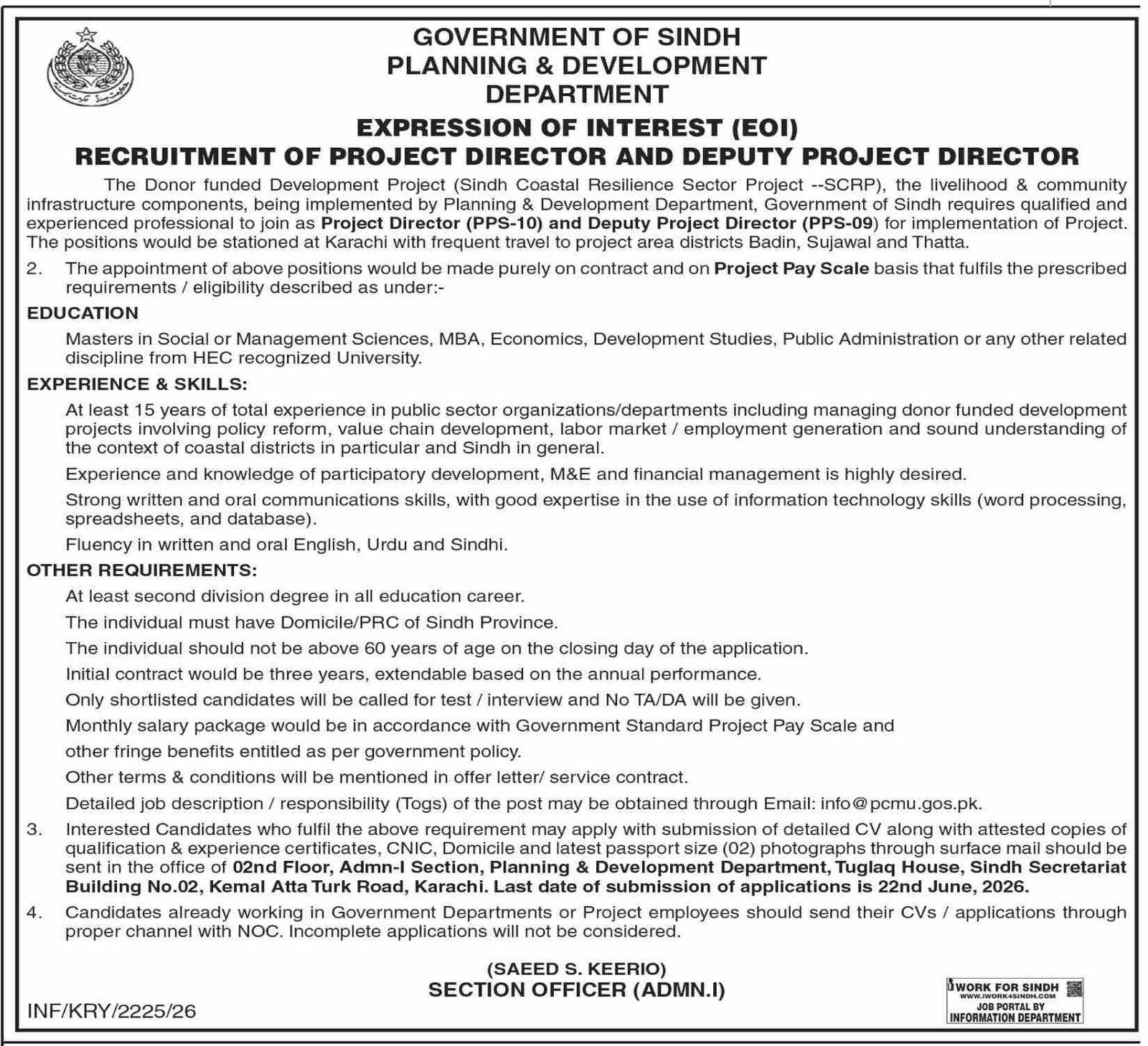 Planning & Development P&D Department Sindh Jobs 2026 — original advertisement