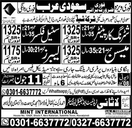 Shuttering Carpenter & Mason Jobs 2026 In Saudi Arabia — original advertisement