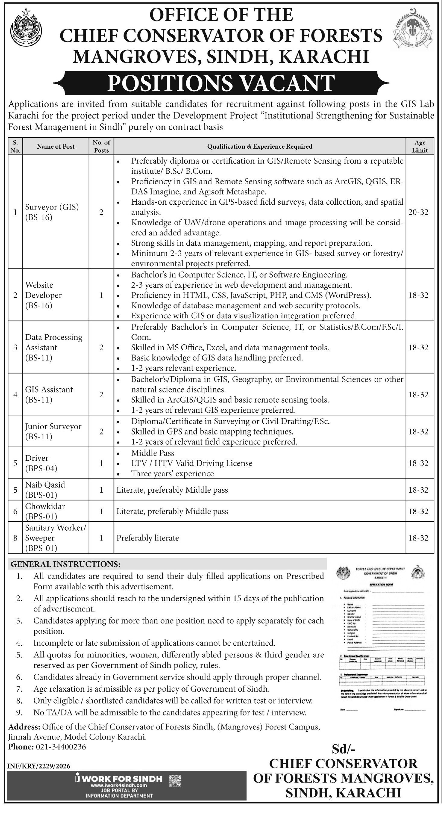 Forest & Wildlife Department Karachi Jobs 2026 — original advertisement