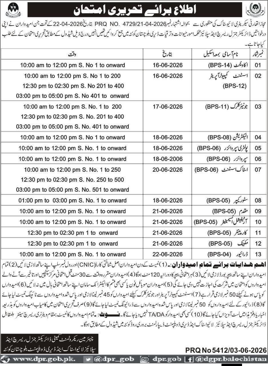 Livestock And Dairy Development Balochistan Jobs Interview — original advertisement