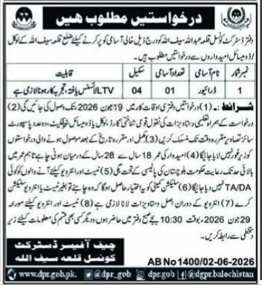 District Council Killa Saifullah Jobs 2026 — original advertisement