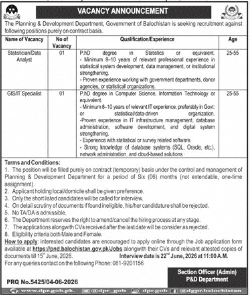 Planning And Development Department Jobs 2026 — original advertisement