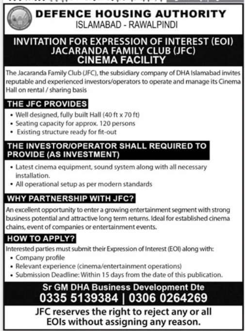 Defence Housing Authority DHA Jobs 2026 — original advertisement