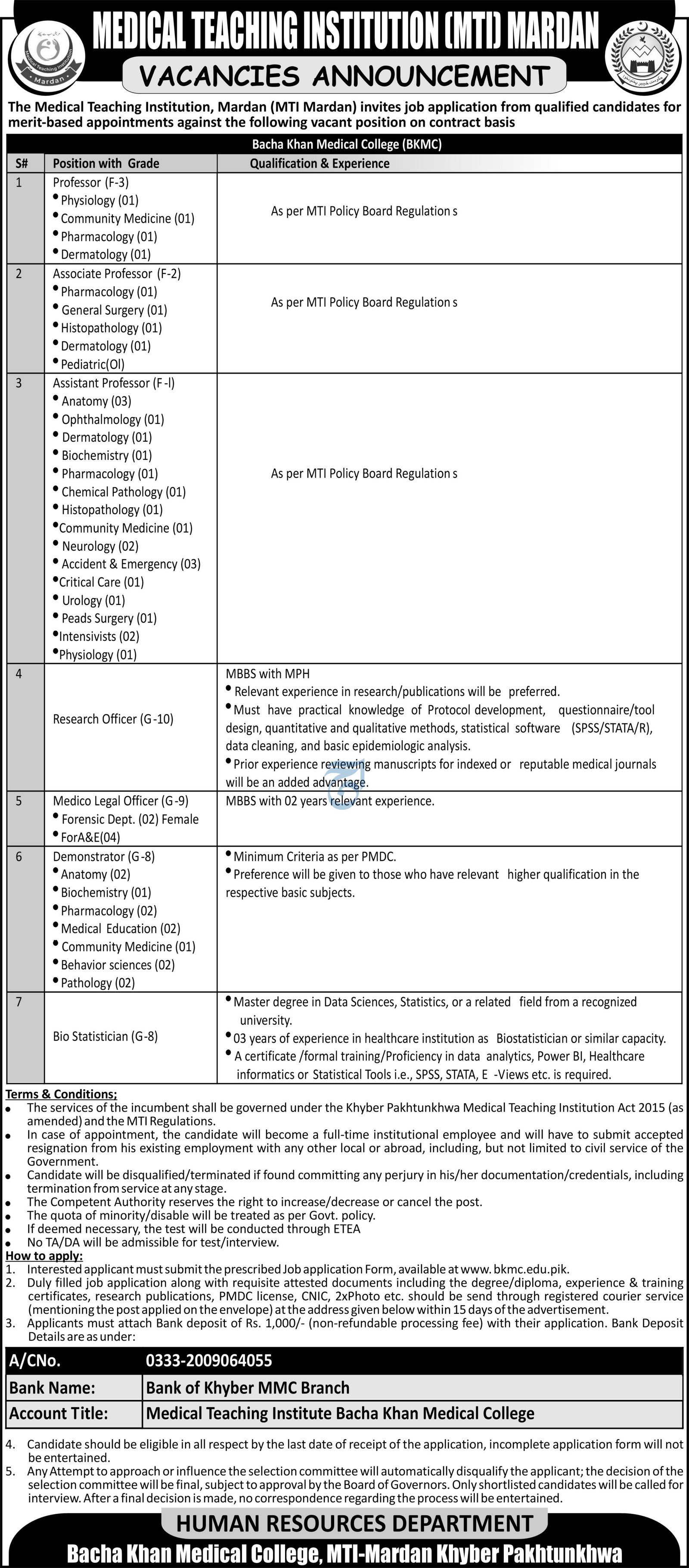 Medical Teaching Institute Mti Mardan Jobs 2026 — original advertisement