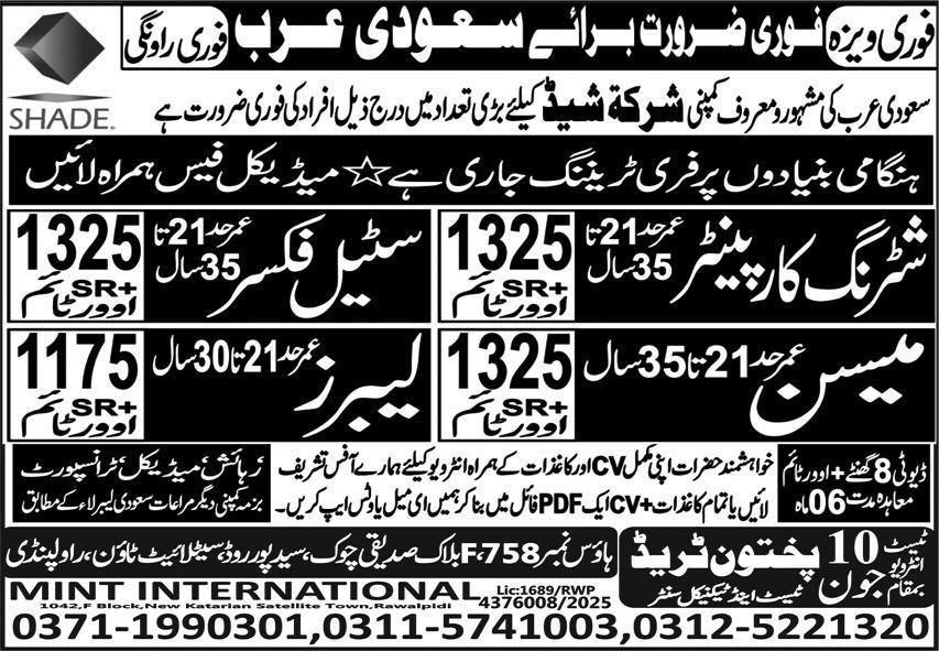 Shuttring Carpanter And Steel Fixer Jobs in Saudi Arabia — original advertisement
