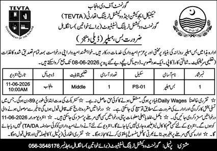 Govt Vocational Training Institute Sangla Hill Jobs 2026 — original advertisement