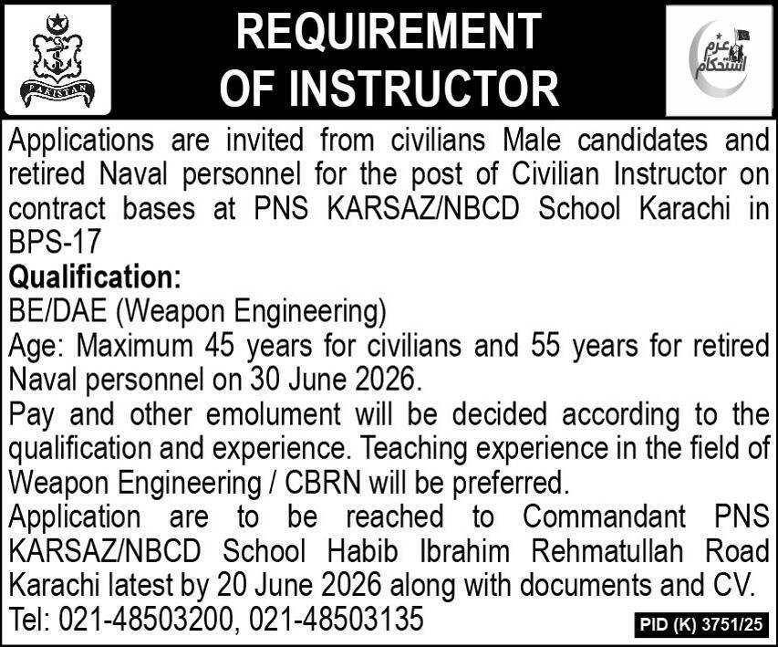 Pakistan Navy Karachi Jobs 2026 — original advertisement