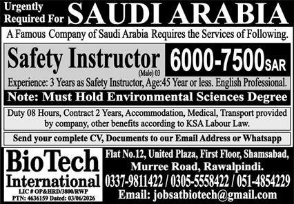 Safety Instructor Jobs In Saudi Arabia — original advertisement