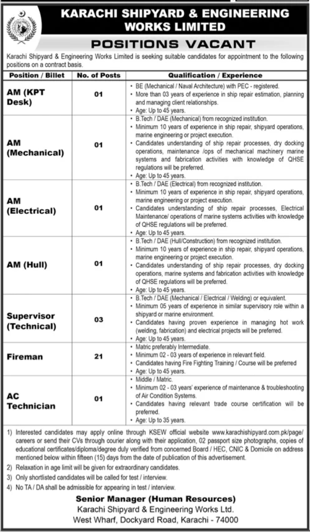 Karachi Shipyard And Engineering Works Jobs 2026 — original advertisement