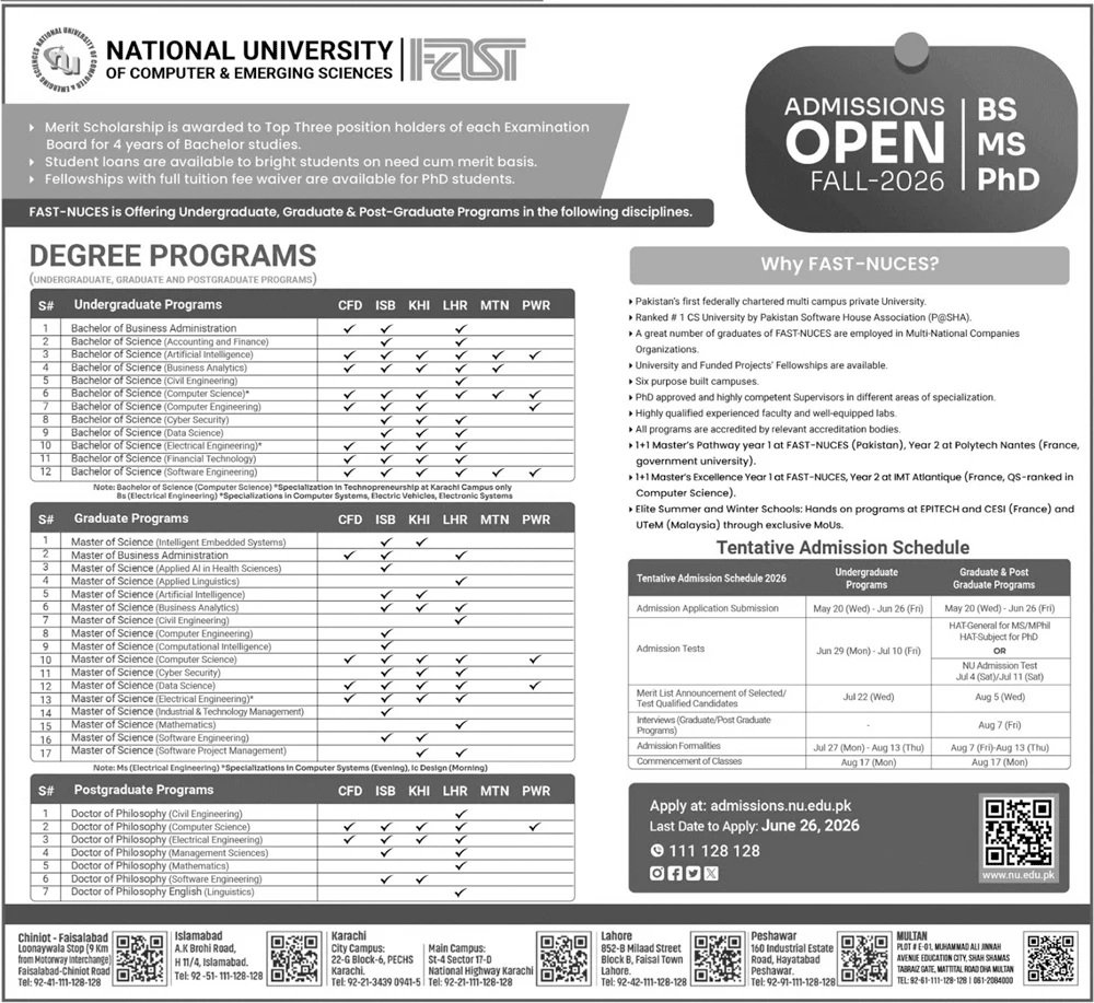 Admission in National Univerity of Computer & Emerging Scien — original advertisement