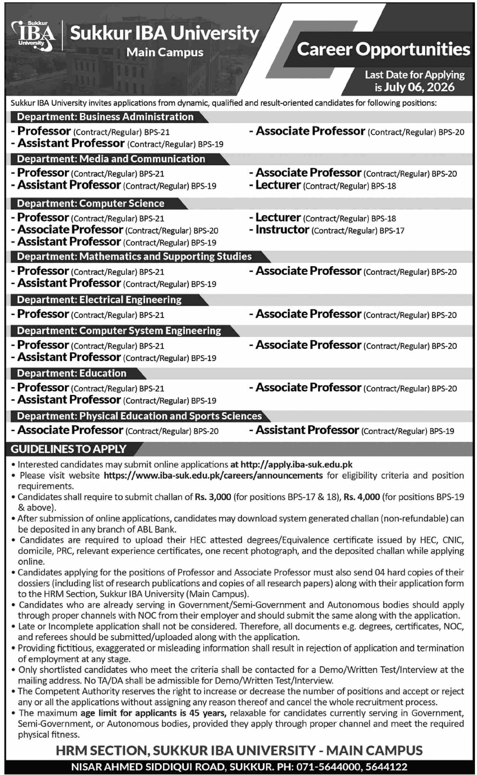 Sukkur Iba University Main Campus Jobs 2026 — original advertisement