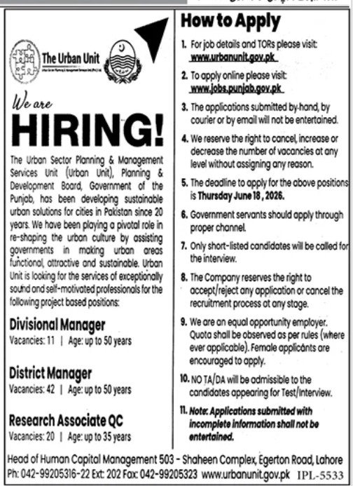 The Urban Unit Punjab Jobs 2026 — original advertisement