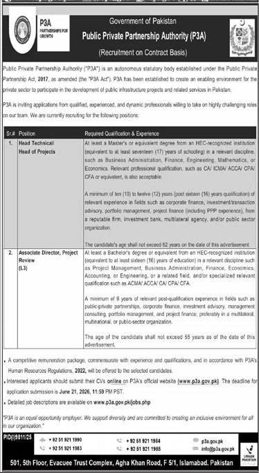 Public Private Partnership Authority (P3A) Jobs 2026 — original advertisement