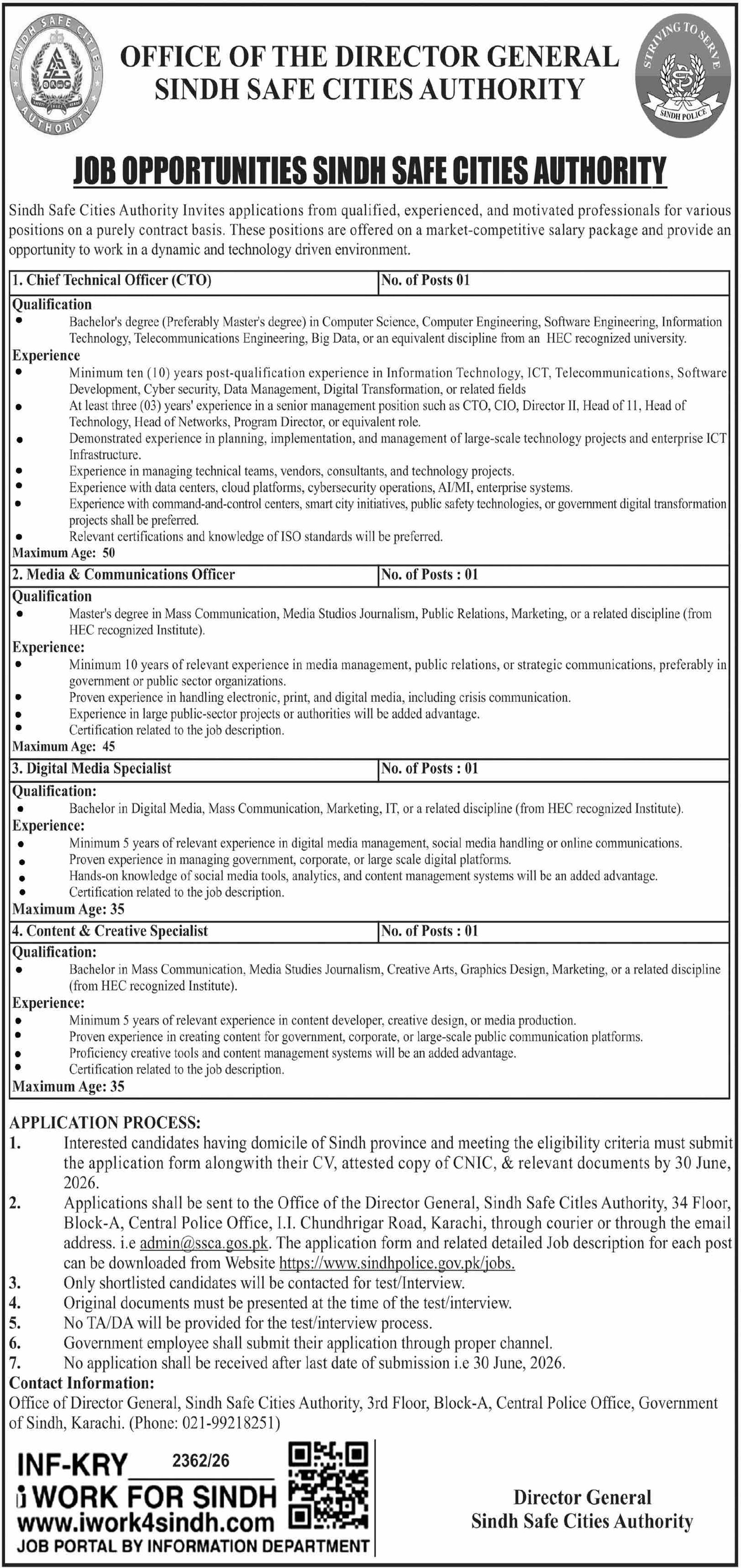 Sindh Safe Cities Authority SSCA Karachi Jobs 2026 — original advertisement