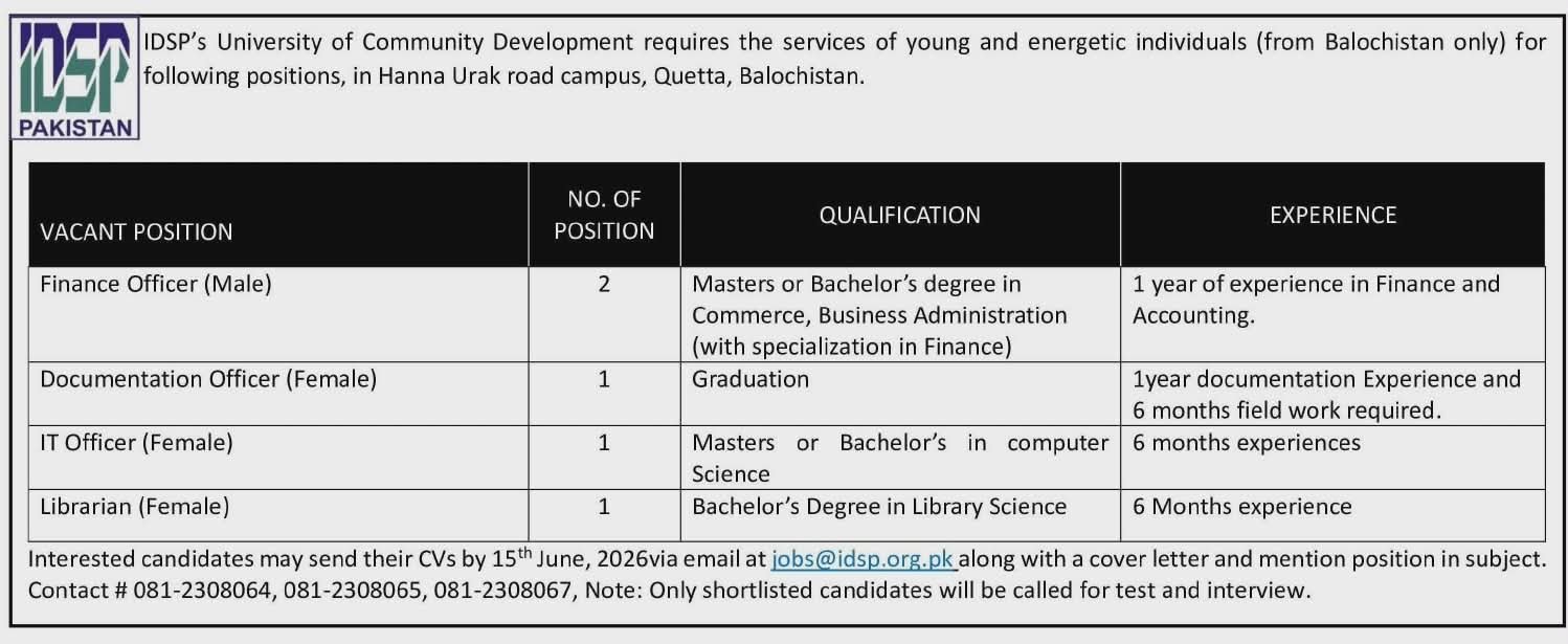 IDSP Quetta Balochistan Jobs 2026 — original advertisement