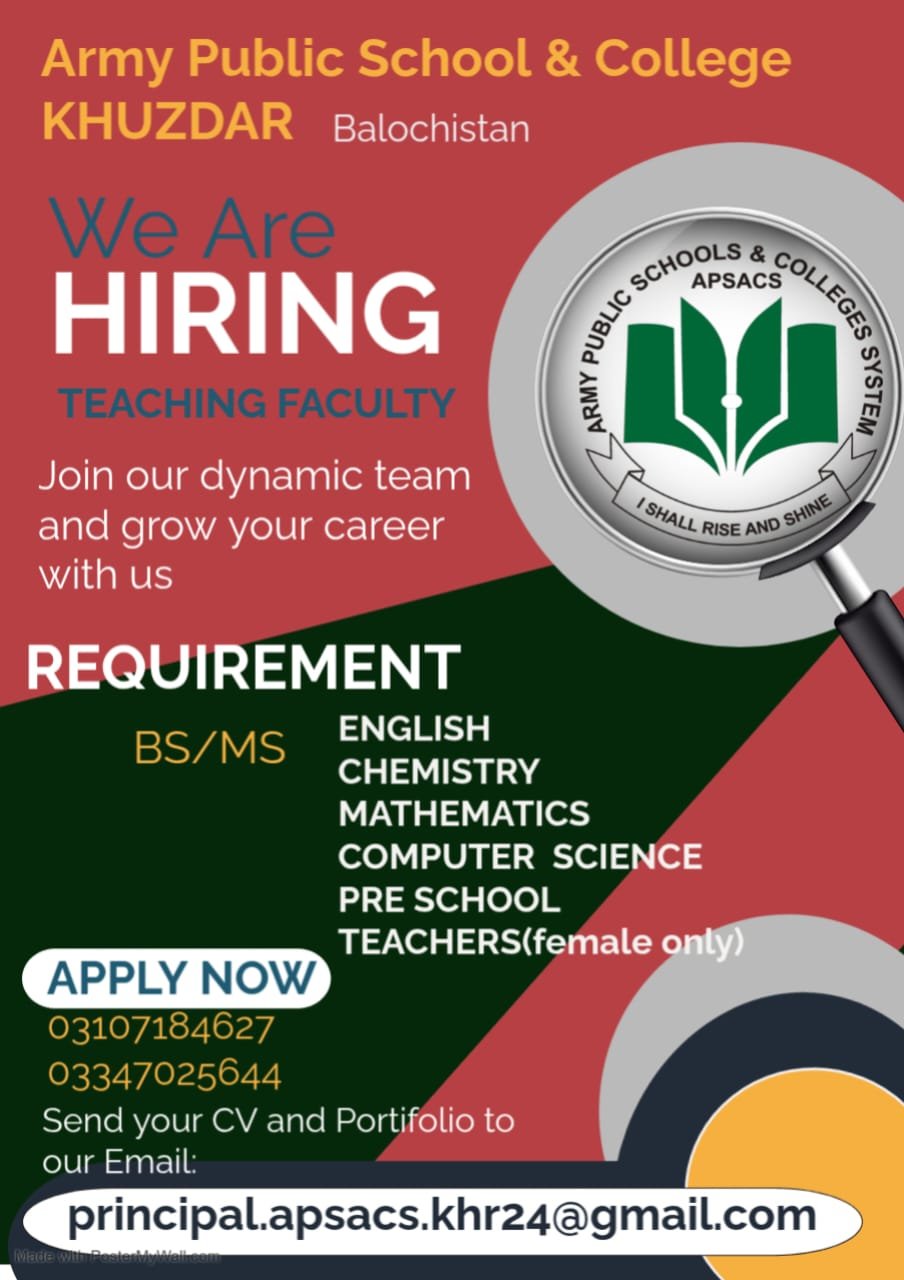Army Public School & College Khuzdar Jobs 2026 — original advertisement